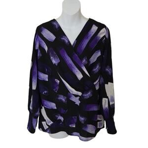 ALFANI Printed Long Sleeve Surplice Blouse Top Size S